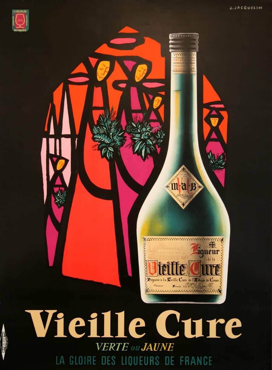 Original Vintage Liquor Poster Vieille Cure Black by Jacquelin Mosaic 1959