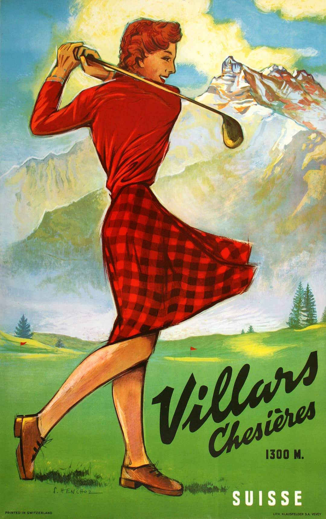 Villars Chesieres Original 1948 Poster by Samuel Henchoz - Swiss Resort