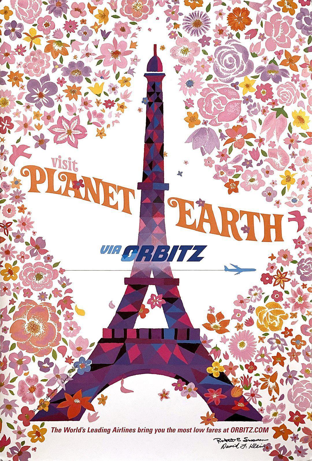 Visit Planet Earth via Orbitz - Eiffel Tower Paris Original Poster Signed by David Klein & Robert Swanson 2001