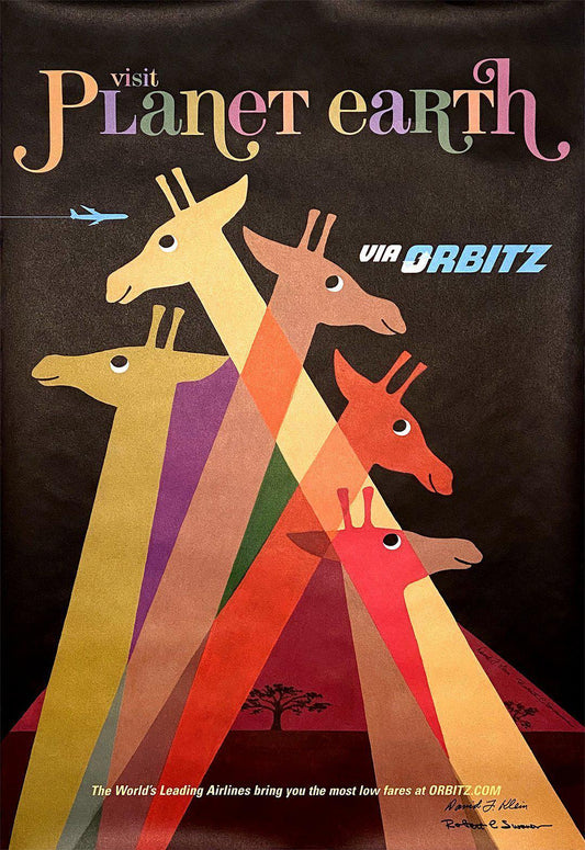 Visit Planet Earth via Orbitz - Giraffes Original Poster Signed by David Klein & Robert Swanson 2001