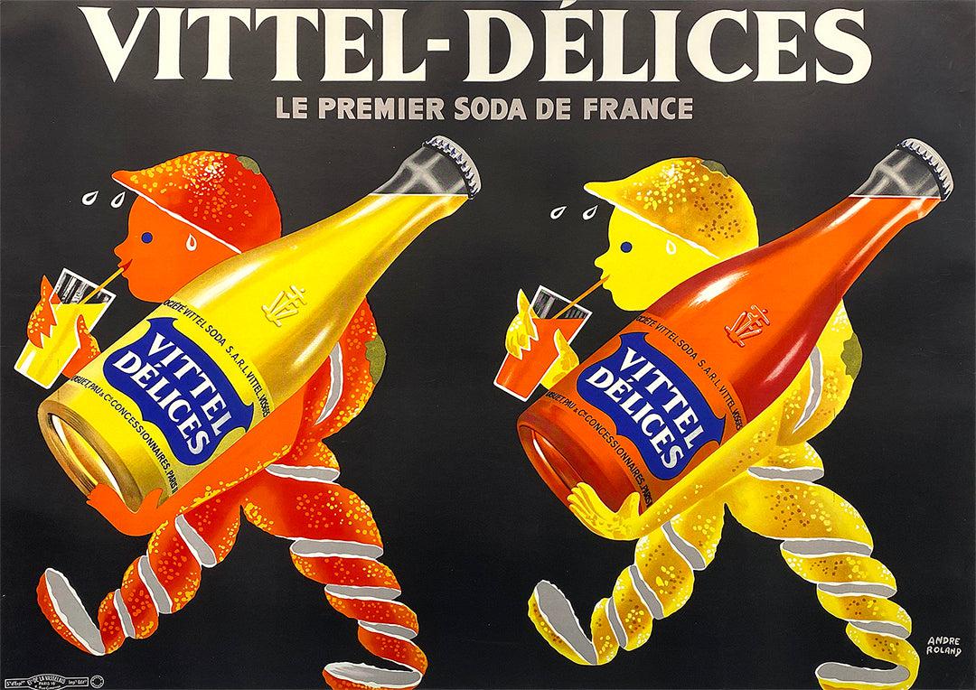 Original Vintage Vittel-Delices French Soda Poster by Roland c1955