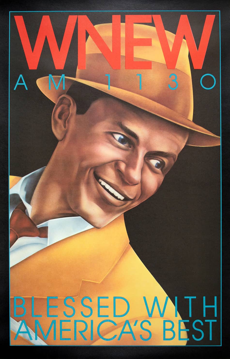 Original Frank Sinatra Jazz Original Vintage Poster for WNEW New York 1973 by Bob Lee Hickson