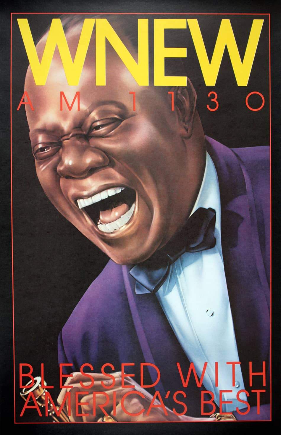 Louis Armstrong Original Vintage Poster for WNEW Jazz Radio by Bob Lee Hickson 1973