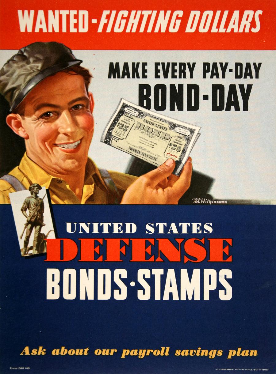 Original Vintage US Bond Stamps Poster WWII by Wilkinson 1942