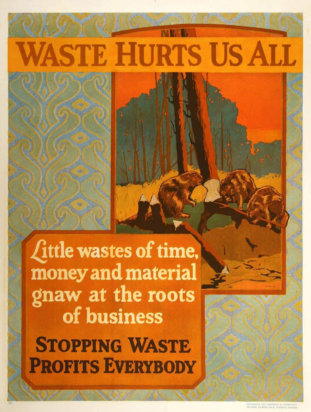 Oiriginal Mather Work Incentive Poster 1927 - Waste Hurts Us All