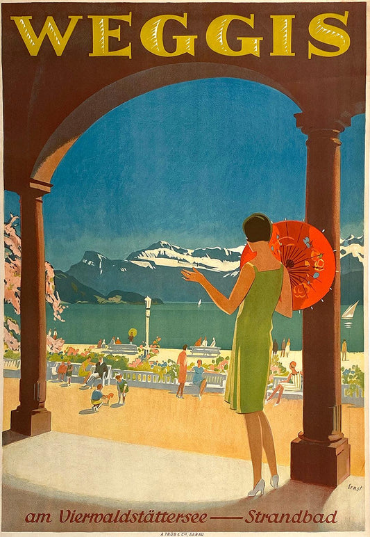 Original Vintage Weggis Swiss Travel Poster by Otto Ernst 1930 Lucerne