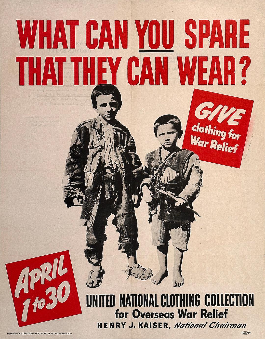 Original Vintage WWII What Can You Spare Poster 1942 Clothing Drive