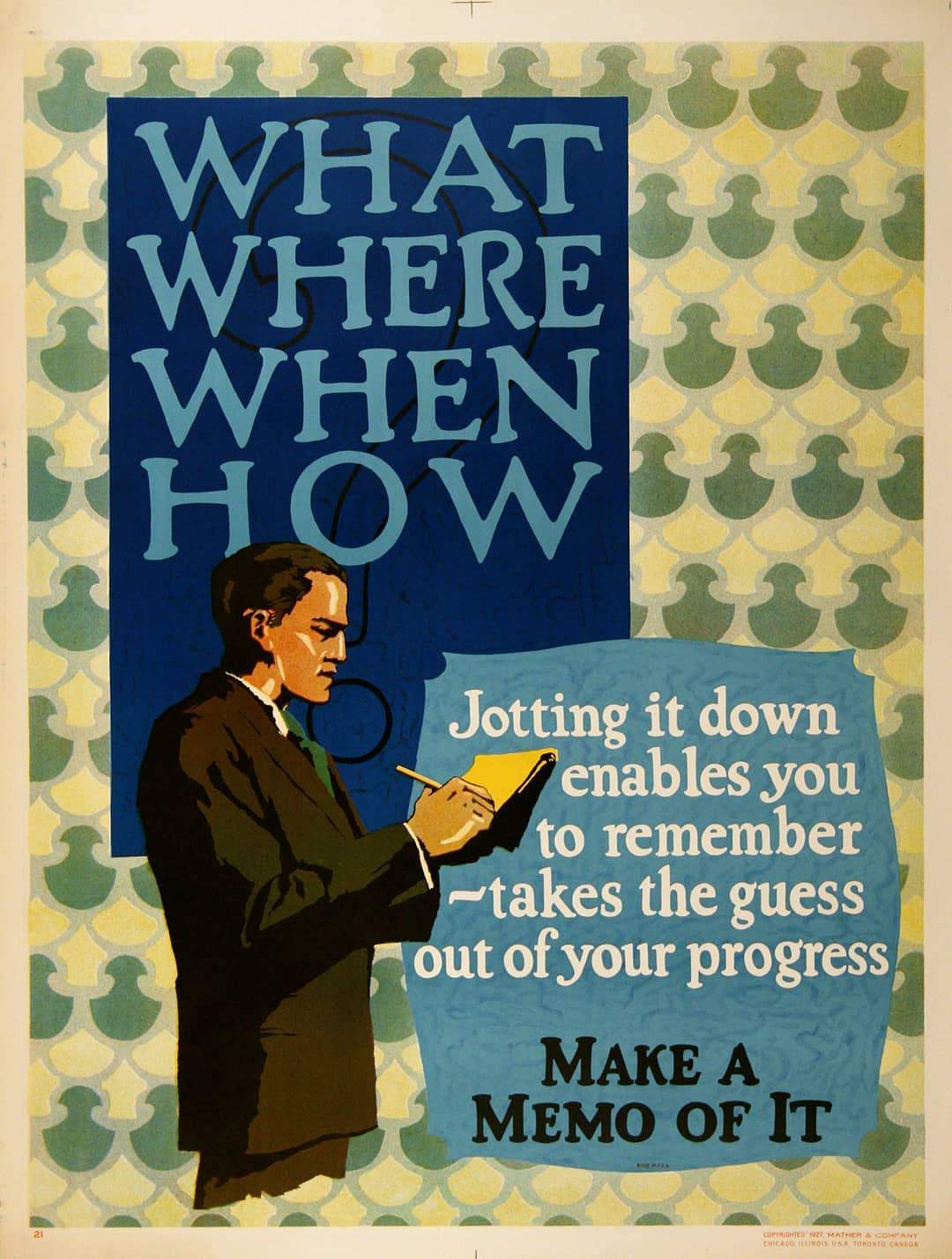 Original Mather Work Incentive Poster 1927 - What When Where How?