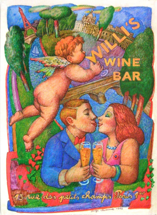 Willi’s Wine Bar Paris Original Vintage Poster 1995 by Serge Clement