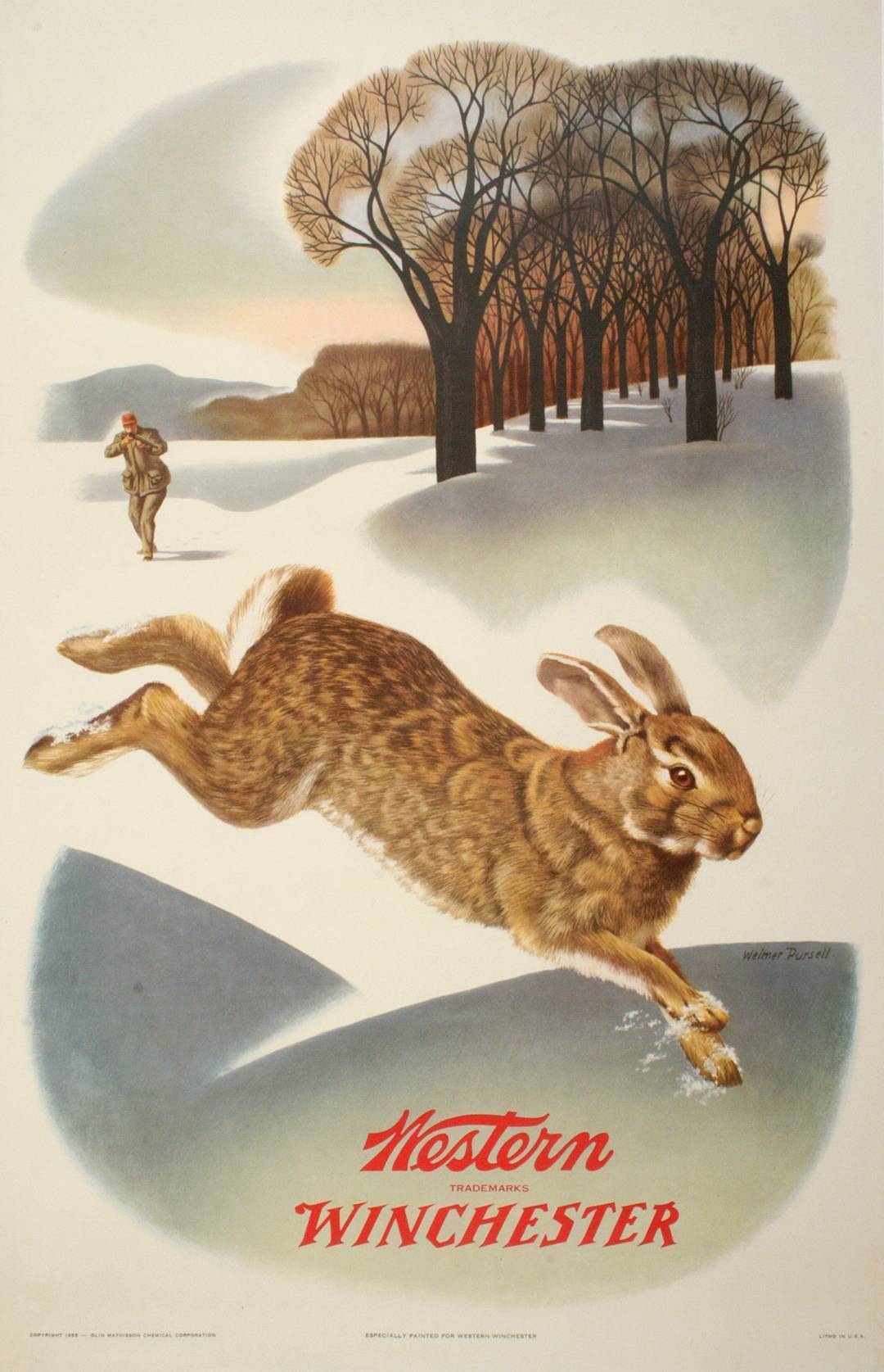 Original Winchester Rabbit Poster 1955 by Weimer Pursell