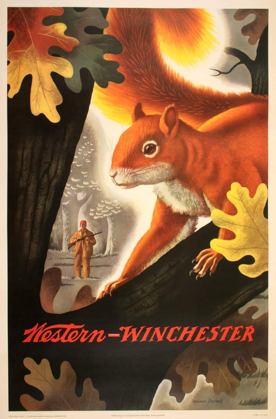 Original Winchester Squirrel Poster 1955 by Weimer Pursell