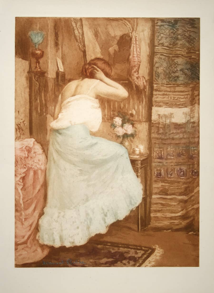 Original Manuel Robbe Print c1900 - Woman at Night Stand Fixing Hair