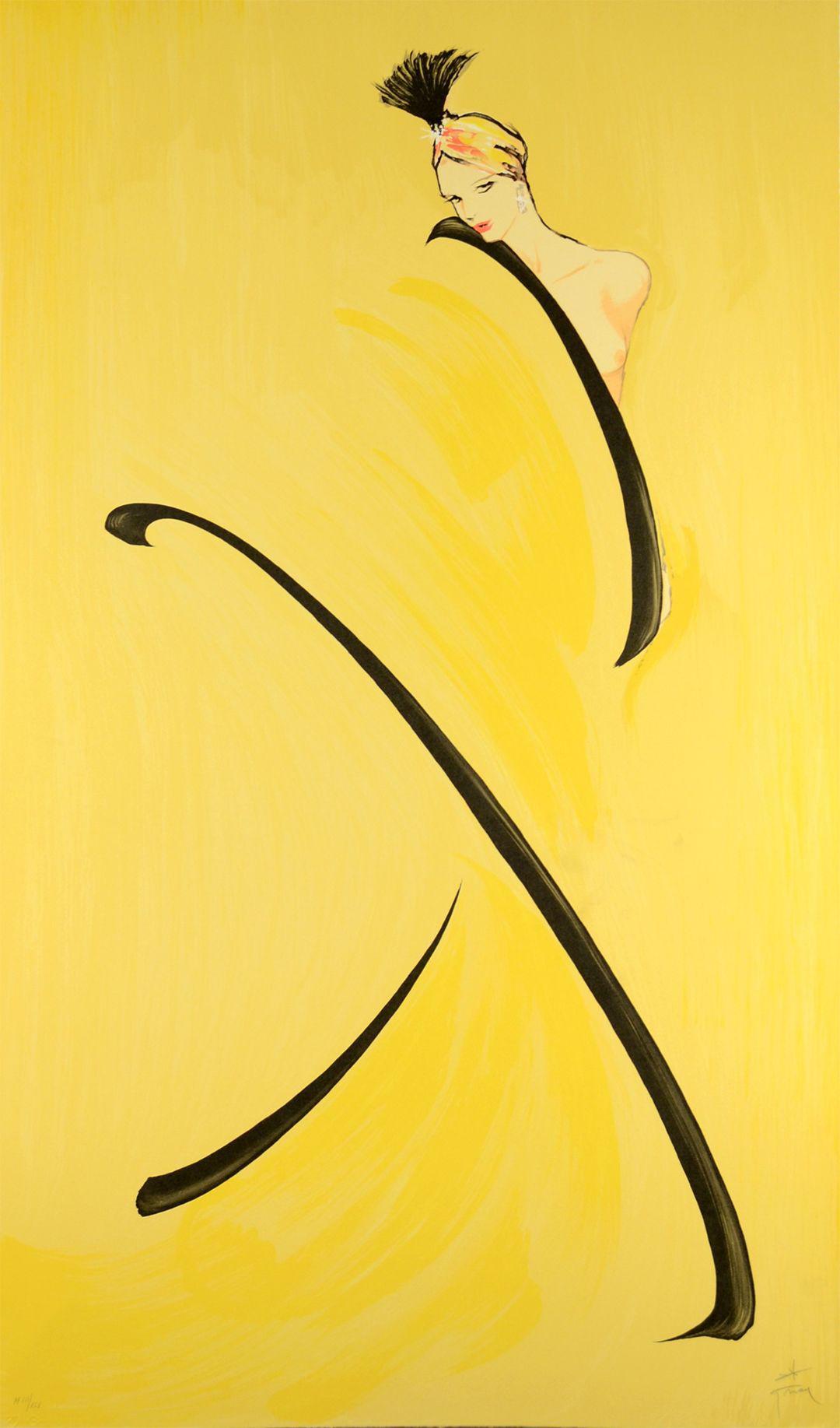 Woman in Yellow Signed and Numbered Print by Rene Gruau 1988 Limited Edition
