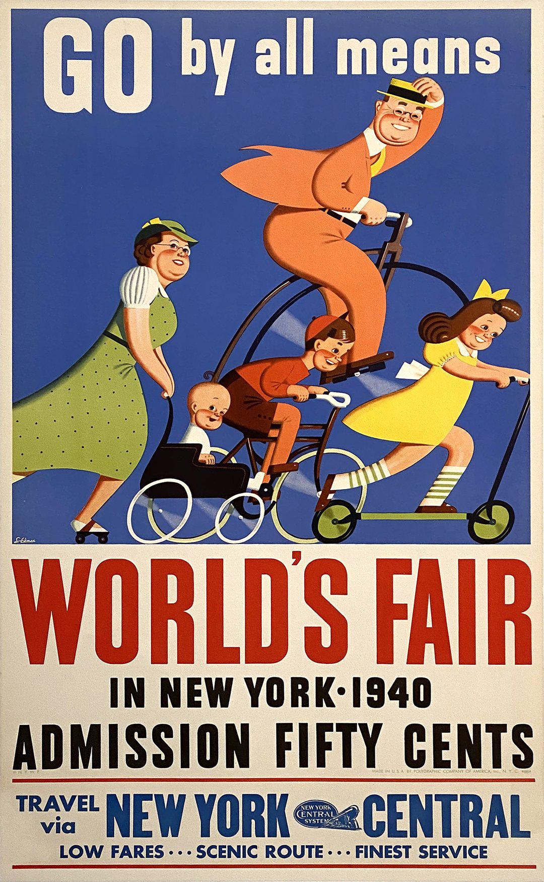 Original World's Fair in New York 1940 Poster by Stanley Ekman - Go by All Means New York Central