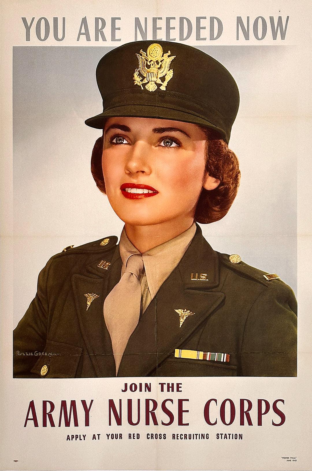 Original Vintage WWII Army Nurse Corps Poster Ruzzie Green c1942