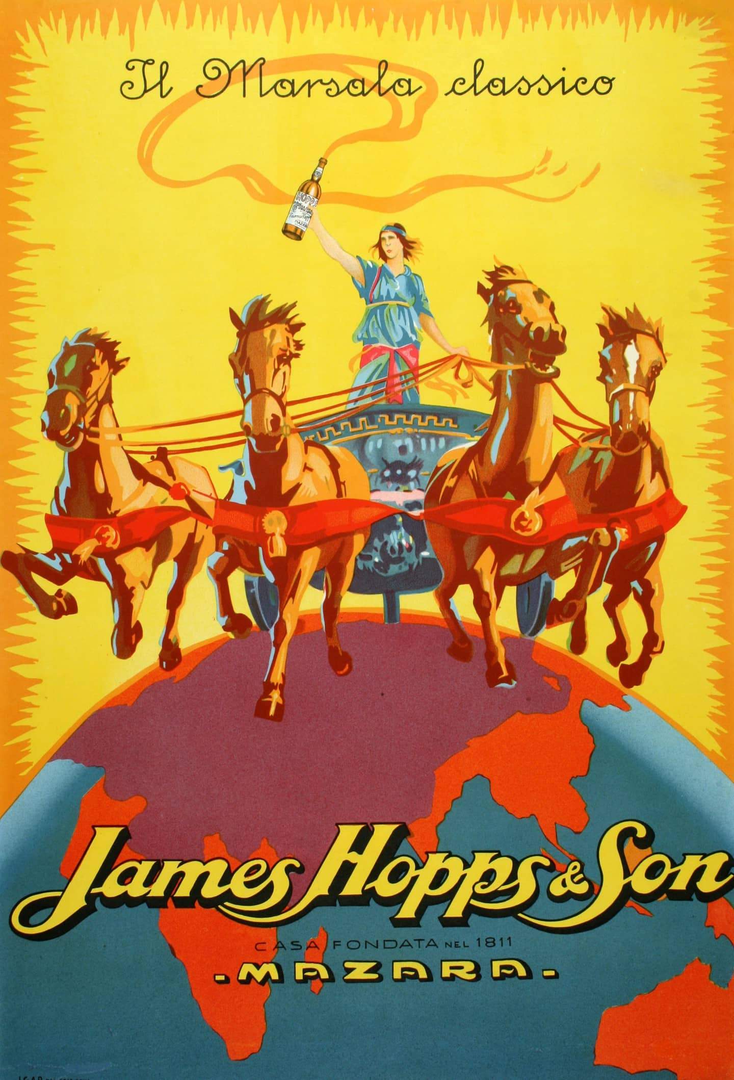 James Hopps and Sons Original Vintage c1925 Poster for Marsala Wine